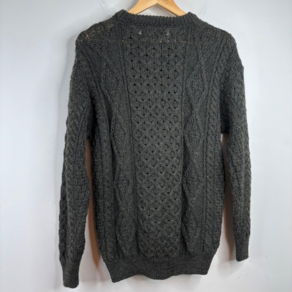Aran Crafts Wool Fisherman Sweater M Green Ireland Made Cable Knit Crewneck Hike - Picture 4 of 10